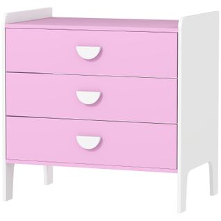 Commode Pour Enfants Avec 3 Tiroirs, Mdf, Rangement Pratique, Rose Et Blanc