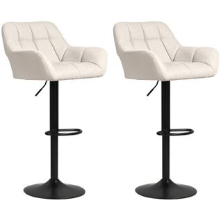Lot De 2 Tabourets De Bar Rétro Réglables En Hauteur, Simili Lin Crème Et Noir