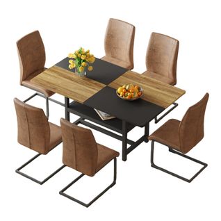 Ensemble Table Rectangulaire 160 Cm Avec Étagère Et 6 Chaises En Tissu Tech