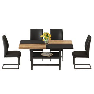 Ensemble Table Rectangulaire 160 Cm Avec Étagère Et 4 Chaises En Simili Cuir Noir
