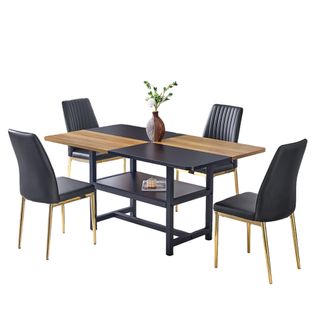 Ensemble Table Rectangulaire 160 Cm Avec 4 Chaises Noires En Pu Et Rangement Intégré