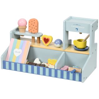 Stand De Glaces En Bois Pour Enfants Avec Nombreux Accessoires, Jeu D’imitation Éducatif Bleu Clair