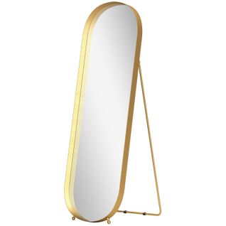 Miroir Sur Pied 160x50 Cm Avec Cadre Doré, Métal Robuste, Idéal Salon Ou Chambre