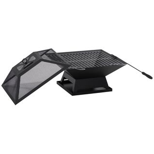 Brasero De Jardin Multifonction Avec Grill Et Pare-étincelles, Acier Noir 45 Cm