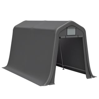 Abri De Jardin Gris Foncé 366x213x225cm à Toit Pointu Avec Porte Roulante Et Aération