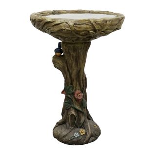 Fontaine De Jardin, Bain D’oiseaux En Béton Aspect Bois 65 Cm Avec Oiseau Décoratif Pour Jardin
