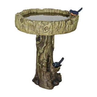 Fontaine De Jardin, Bain D’oiseaux En Béton Imitation Bois Avec Oiseau Décoratif 62 Cm Pour Jardin