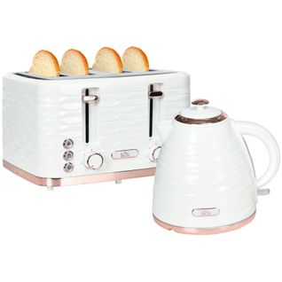 Set Petit-déjeuner 2-en-1 Bouilloire 1,7 l Et Grille-pain 4 Tranches, Crème