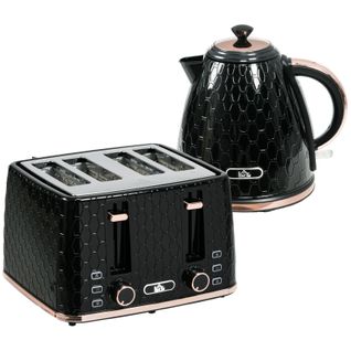 Ensemble Petit Déjeuner 2-en-1 Bouilloire 1,7 l Et Grille-pain 4 Tranches, 7 Niveaux, Noir Moderne