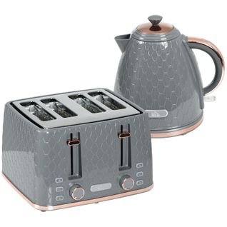 Ensemble Petit Déjeuner 2-en-1 Bouilloire 1,7 l Et Grille-pain 4 Tranches, 7 Niveaux, Gris Élégant