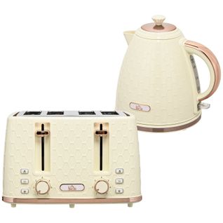 Set Petit-déjeuner 2-en-1 : Bouilloire 1,7 l Et Grille-pain 4 Tranches Beige Moderne