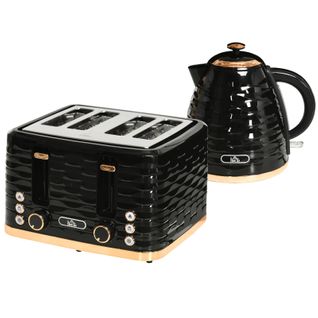 Set Petit-déjeuner 2-en-1 : Bouilloire 1,7 l Et Grille-pain 4 Tranches Noir Moderne