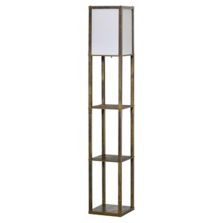 Lampadaire Sur Pied Avec Étagères Intégrées, Design Bois Élégant Pour Salon Ou Chambre