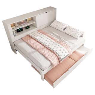 Lit Gigogne 140x190 cm Blanc Avec Lit Gigogne 90x190 Et Rangement USB Intégré