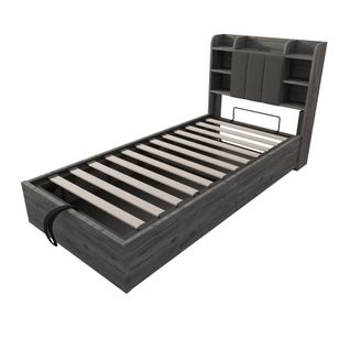 Lit En Bois 90x200 Cm Avec Rangement Hydraulique, USB Et Type-c, Tête De Lit Fonctionnelle