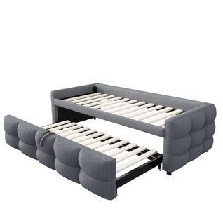 Lit Gigogne 90/180x190 Cm En Velours Teddy Gris Avec Sommier