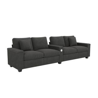 Canapé 4/5 Places Moderne En Velours Côtelé Gris, Avec Ports USB et USB-c, Accoudoirs Relevables