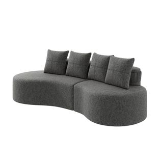 Canapé En Tissu Lin Gris Foncé Avec 4 Coussins, Porte-gobelets Et Poches Latérales, Confortable