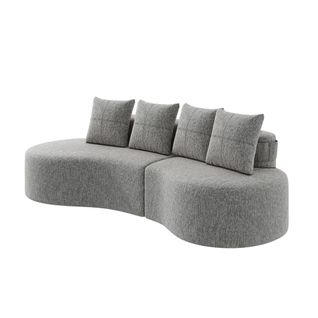Canapé En Tissu Lin Gris Clair Avec 4 Coussins, Porte-gobelets Et Poches Latérales, Confortable