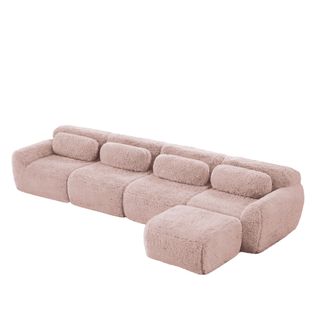 Canapé Modulable 4 Places L-forme En Peluche, Modules Multiples, Chaise Longue, Sans Montage, Rose