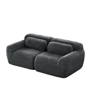 Canapé Modulable 2 Places En Tissu Peluche, Doux Et Confortable, Rassemblable Avec Ottoman, Gris