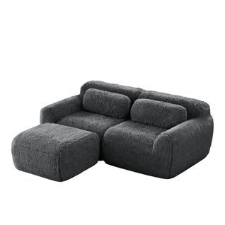 Canapé Modulable En L 2 Places En Tissu Peluche, Sans Accoudoirs, Doux Et Confortable, Gris