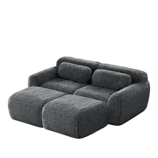 Canapé Modulable 2 Places En Peluche Avec 2 Ottomans, Modulable, Confortable Et Cosy, Gris