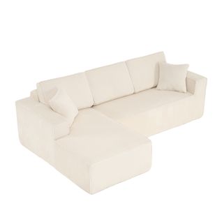 Canapé D’angle L Compressé En Velours Côtelé Beige