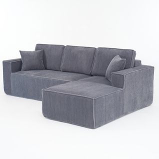 Canapé D’angle L Compressé En Velours Côtelé Gris