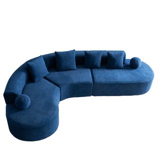 Canapé D’angle L Compressé En Chenille - Bleu