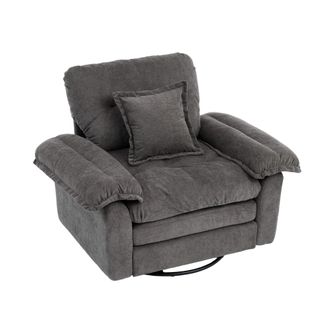Fauteuil Pivotant 360° Oversize En Chenille Grise, Assise Confortable Avec Coussin De Soutien