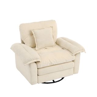 Fauteuil Pivotant 360° Oversize En Chenille Beige, Assise Confortable Avec Coussin De Soutien