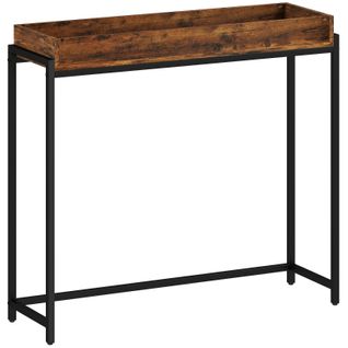 Console Étroite Pour Couloir, Métal Et Bois Mélaminé, Design Rustique Brun, 100x30x91 Cm