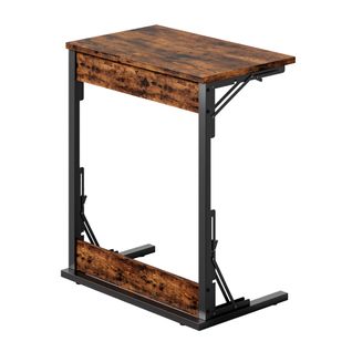 Table D’appoint Pliante En C 60x37x71 Cm Avec Pieds Réglables Et Plateau Bois Effet Rétro