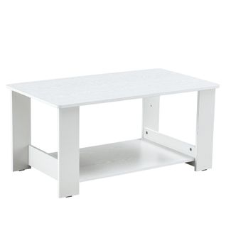 Table Basse Moderne Blanche Effet Bois 2 Niveaux – 90x50x42 cm, Compacte Et Robuste
