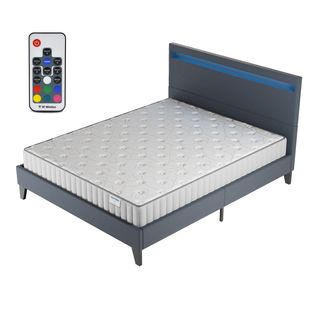 Ensemble 140x190cm, Lit Éclairage LED + Matelas Mousse, Ép.22cm Accueil Mémoire de Forme