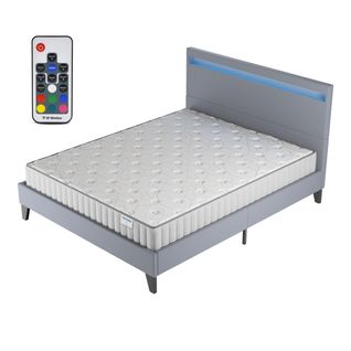 Ensemble 160x200cm, Lit Éclairage LED + Matelas Mousse, Ép.16cm Accueil Mémoire de Forme