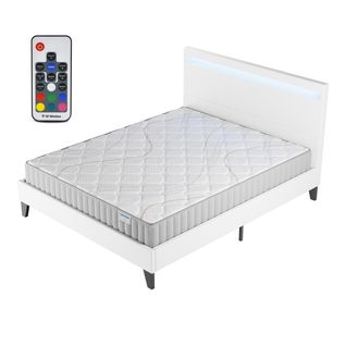 Ensemble 140x190cm, lit éclairage LED + matelas mousse, ép.22cm, accueil latex