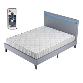 Ensemble 160x200cm, lit éclairage LED + matelas mousse, ép.16cm, accueil latex