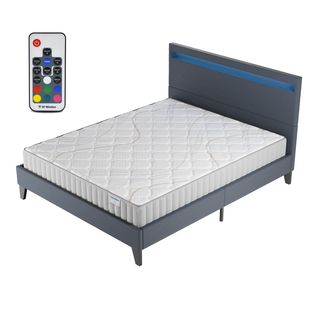 Ensemble 140x190cm, Lit Éclairage LED + Matelas Mousse, ép.16cm, Accueil Latex