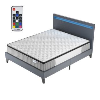Ensemble 160x200cm, lit éclairage LED + matelas ressorts ensachés, Ép.30cm accueil mémoire de forme