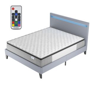 Ensemble 140x200cm, lit éclairage LED + matelas ressorts ensachés, Ép.30cm accueil mémoire de forme
