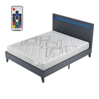 Ensemble 140x200 cm, Lit Éclairage LED + Matelas Ressorts Ensachés, ép.20cm Accueil Mousse HR