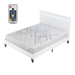 Ensemble 160x200 cm, Lit Éclairage LED + Matelas Ressorts Ensachés, ép.20cm Accueil Mousse HR