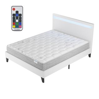 Ensemble 140x190cm, lit éclairage LED + matelas ressorts ensachés, Ép.25cm accueil mémoire de forme
