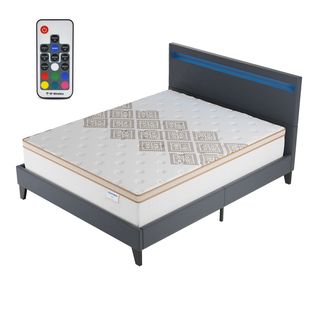 Ensemble 160x200 cm, lit éclairage LED + matelas ressorts ensachés, ép. 28cm accueil mousse HR