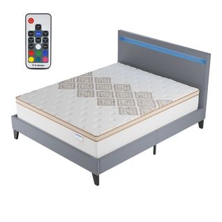 Ensemble 140x200 cm, lit éclairage LED + matelas ressorts ensachés, ép. 28cm accueil mousse HR
