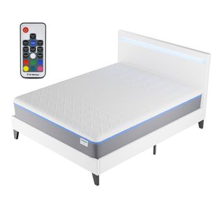 Ensemble Matelas Mousse + Lit Avec Tête De Lit 140x190 Cm Epaisseur 28cm Souple Accueil Latex Nature