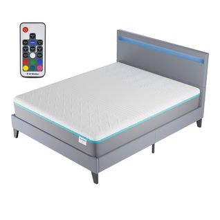 Ensemble Matelas Mousse + Lit Avec Tête De Lit 140x190 Cm Epaisseur 28cm Equilibré Accueil Latex