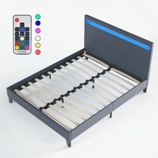 Lit 120x190 cm Éclairage LED Simili-cuir Noir